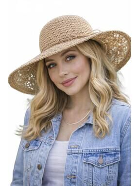 Tropical Trends Straw Sun Hat Floral Brim One Size Boho Fun